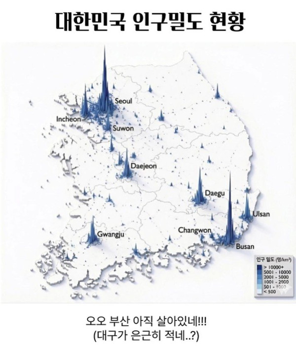 대한민국 인구밀도 근황